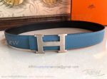 AAA Grade Hermes Reversible Blue And Black Leather Belt - Brushed Palladium H Buckle